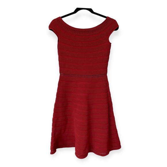 Sandro Off Shoulder Ribbed Fit and Flare Stretch Dress Red Size 2 - Picture 2 of 11